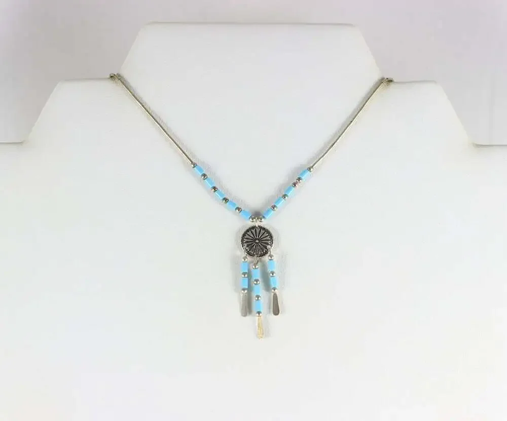 Sterling Silver Turquoise Liquid Beads Necklace 16 inch chain Woman Teen Child